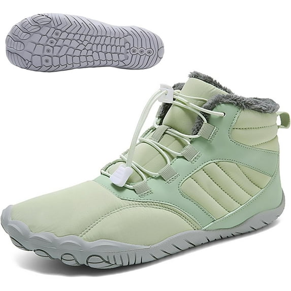 Men's Women's Warm Barefoot Snow Boots Wide Toe Slip On Non-Slip Soft Sole Zero Drop Ankle Booties with Elastic Cord Buckle Winter Outdoor Waterproof Hiking Trail Runner