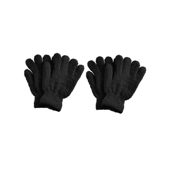 Men's Women's Warm Winter Fuzzy Cozy Gloves, Black 2 Pack