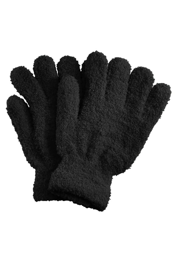 Men's Women's Warm Winter Fuzzy Cozy Gloves, Black