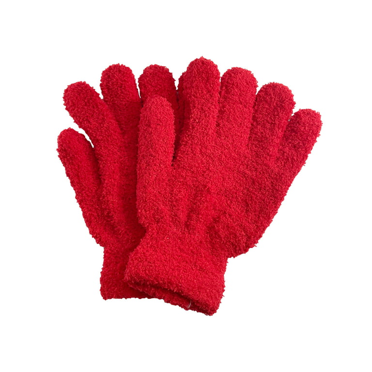 Men's Women's Warm Winter Fuzzy Cozy Gloves, Red