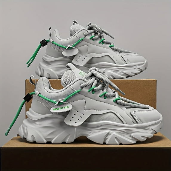 Men's/Women's White Chunky Platform Dad Sneakers, Deconstructed Style Fashion Athletic Shoes, Non-Slip Breathable Casual Walking Shoes for Daily Wear