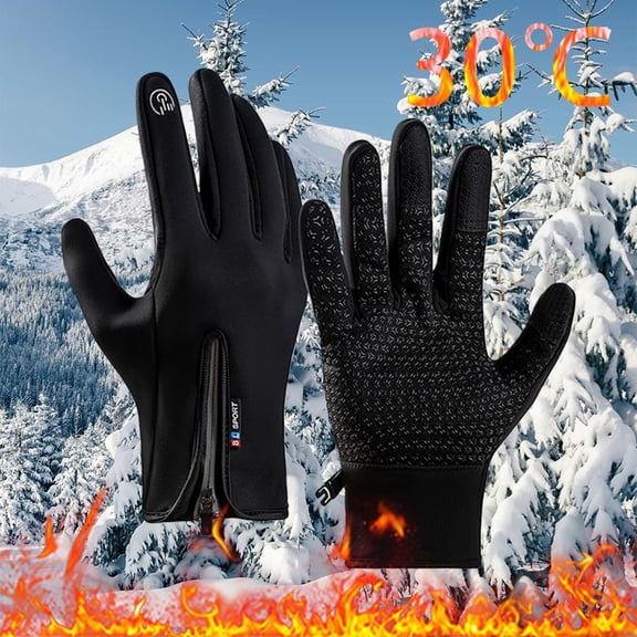 Men's and Women's Winter Cycling Gloves, Windproof Thermal Insulated Gloves, Non-Slip Palm Grip, Touchscreen Compatible, 3 Color Options, Cold Weather Bike Gloves - Black
