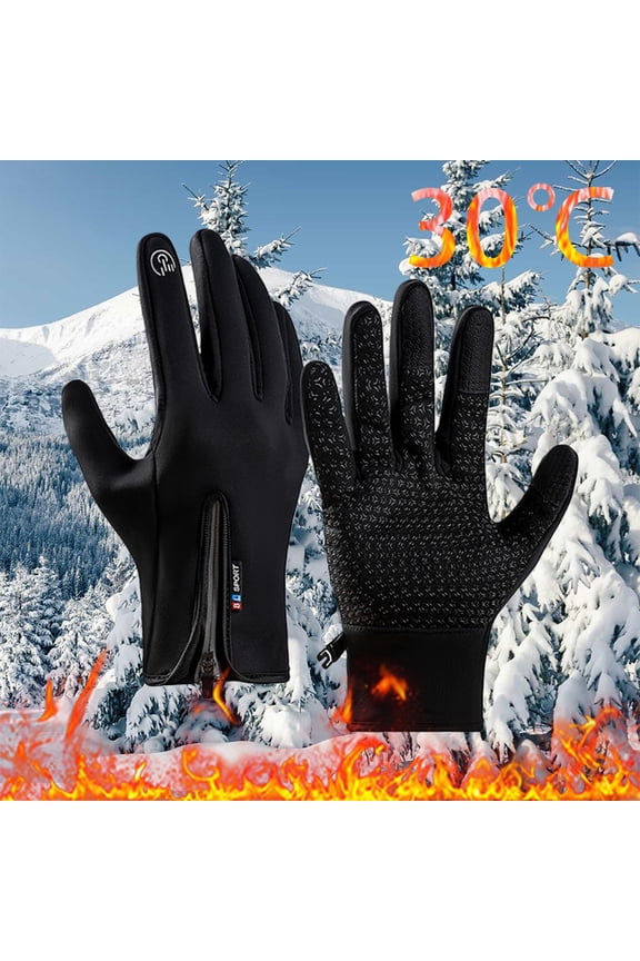Men's and Women's Winter Cycling Gloves, Windproof Thermal Insulated Gloves, Non-Slip Palm Grip, Touchscreen Compatible, 3 Color Options, Cold Weather Bike Gloves - Black