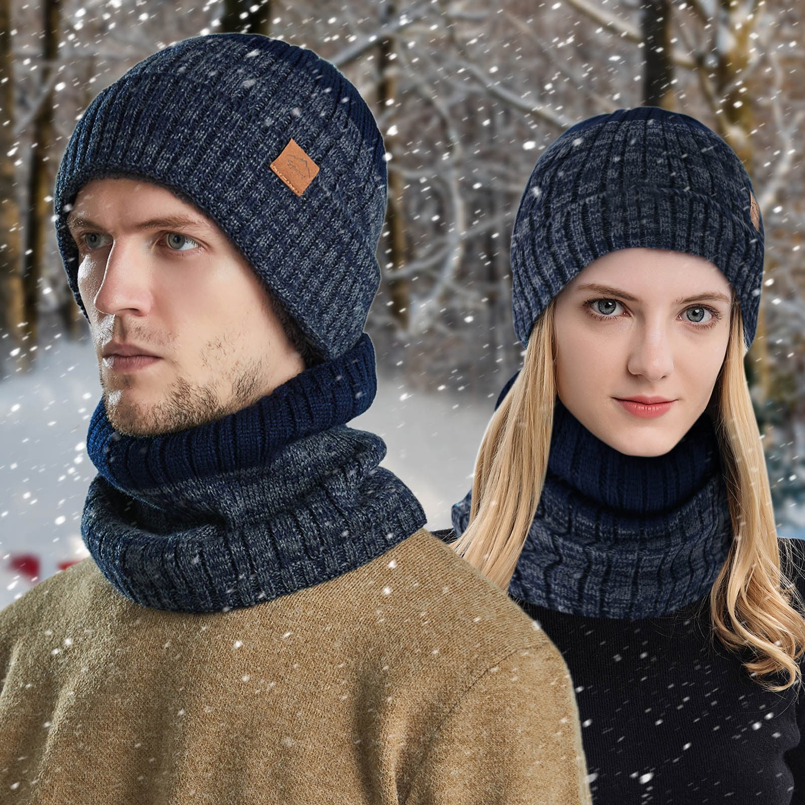 Hood Hat Women Beanie Hand Knit Wool Blue Winter Snood Beret Gift NEW Snow Society Winter Hats for Women main image 3