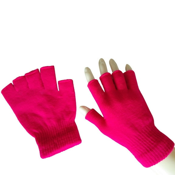Men's and Women's Winter Warm Half-Finger Gloves, Solid Color Knitted Touchscreen Gloves, Elastic Thermal Gloves for Outdoor Activities, Cold Weather Fingerless Gloves Hot Pink