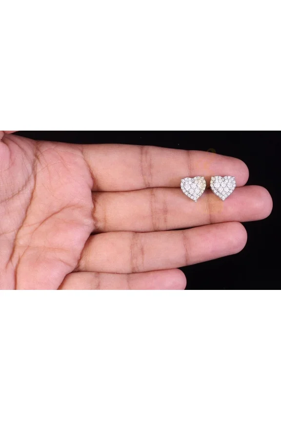Men's & Womens 925 Sterling Silver 2.00ct Round Cut Simulated Diamond Cluster Heart Stud Earrings 14K White Gold Plated