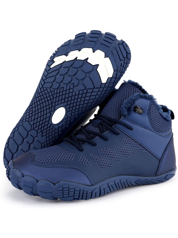 Men's Womens Barefoot Fur Lined Slip on Ankle Boots Wide Toe Box Warm Waterproof Minimalist Zero Drop Winter Snow Cotton Boot for Workout Walking Outdoor Unisex