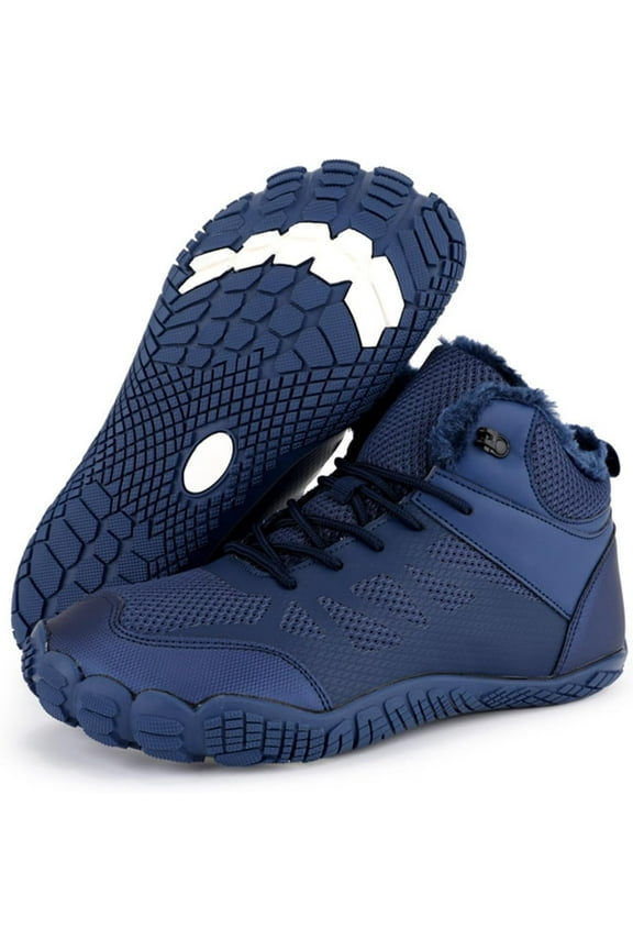 Men's Womens Barefoot Fur Lined Slip on Ankle Boots Wide Toe Box Warm Waterproof Minimalist Zero Drop Winter Snow Cotton Boot for Workout Walking Outdoor Unisex