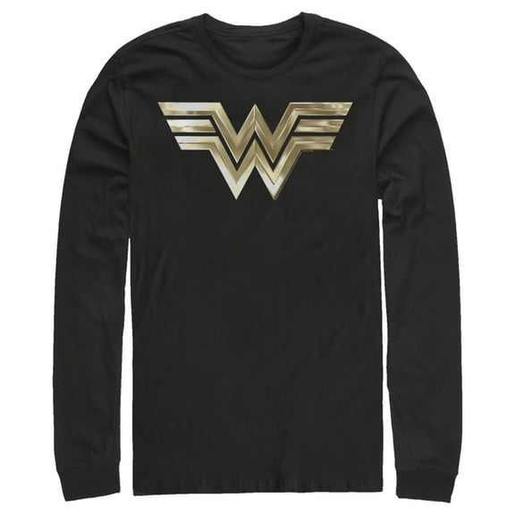 Men's Wonder Woman 1984 Metallic Logo Long Sleeve Shirt Black X Large