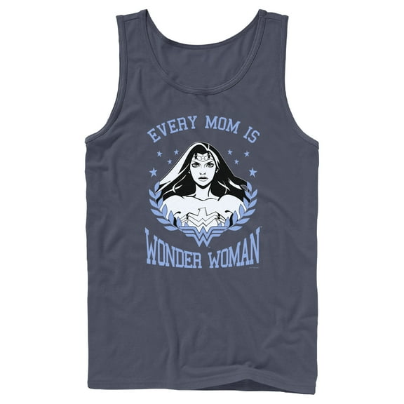 Men's Wonder Woman Every Mom Is Wonder Woman Black and White  Tank Top Navy Blue 2X Large