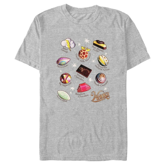 Men's Wonka Candies and Chocolates Chart  Graphic Tee Athletic Heather 2X Large