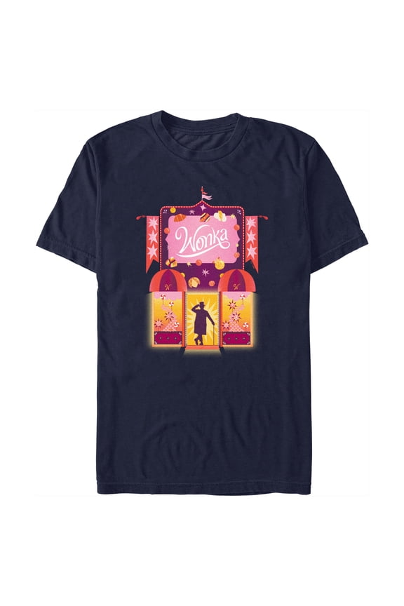 Men's Wonka Candy Factory Logo Graphic Tee Navy Blue Large