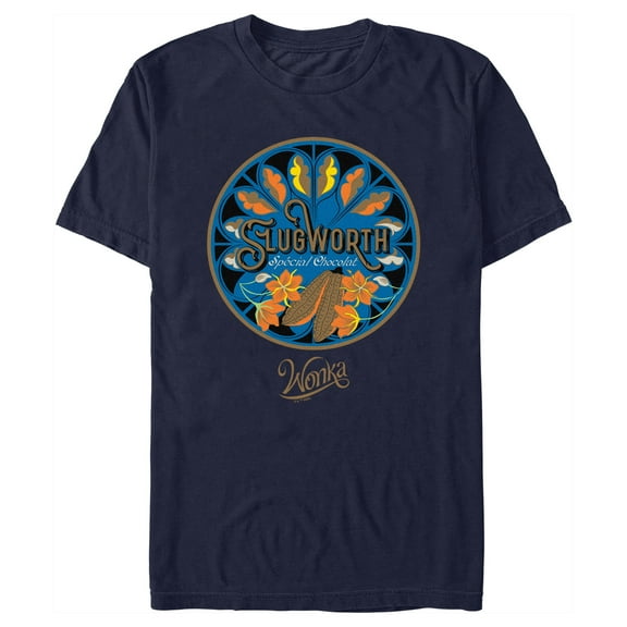 Men's Wonka Slugworth Chocolate Logo Graphic Tee Navy Blue Medium