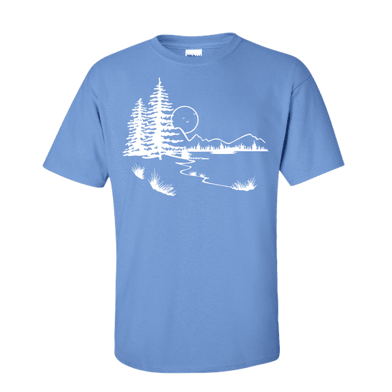 Men's Woodland Outdoors Mountain Scenic View Short Sleeve T-shirt-Carolina Blue-5xl