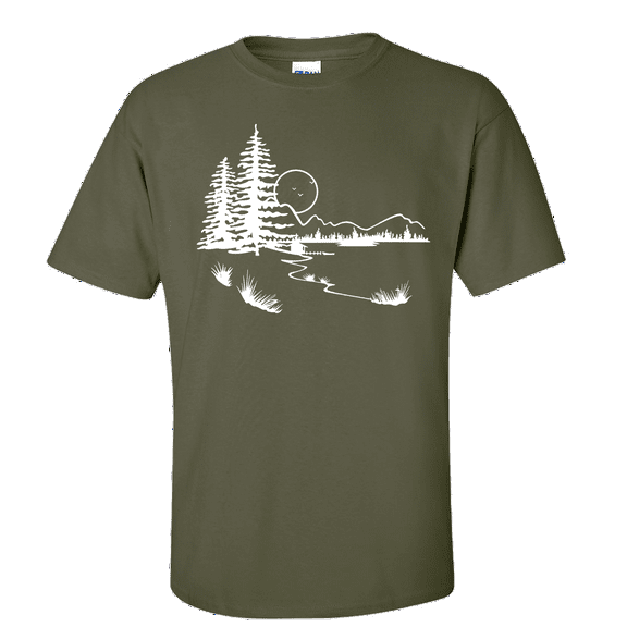 Men's Woodland Outdoors Mountain Scenic View Short Sleeve T-shirt-Military-large