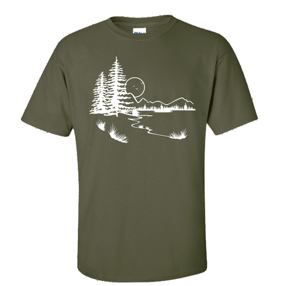Men's Woodland Outdoors Mountain Scenic View Short Sleeve T-shirt-Military-xxxl