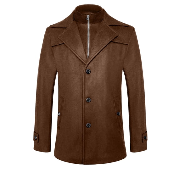 Men's Wool Blend Coat Jacket Zipper Coat Fashion Fake Two Solid Color Hoodless Long Sleeve Jackets Warm Breathable Casual Outwear for Men