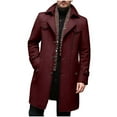 thumbnail image 1 of Men's Wool Blend Coat Warm Winter Trench Coat with Detachable Soft Scarf Single Breasted Pea Coat With Pockets, 1 of 6