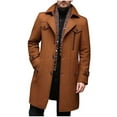thumbnail image 1 of Men's Wool Blend Coat Warm Winter Trench Coat with Detachable Soft Scarf Single Breasted Pea Coat With Pockets, 1 of 7