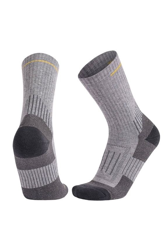 Men's Wool Blend Hiking Socks, Cushioned Athletic Sport Socks, Reinforced Heel & Toe, Terry Loop Cushion, Moisture Wicking Socks, Outdoor Running Socks, Elastic Arch Support - Grey
