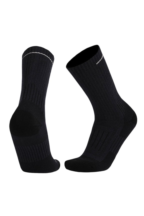 Men's Wool Blend Hiking Socks, Cushioned Athletic Sport Socks, Reinforced Heel & Toe, Terry Loop Cushion, Moisture Wicking Socks, Outdoor Running Socks, Elastic Arch Support - Dark Gray