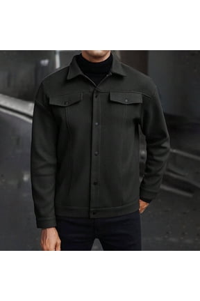 Men's Wool Blend Jacket Solid Color Turn Down Collar Button Front Long Sleeve Casual Autumn Outwear
