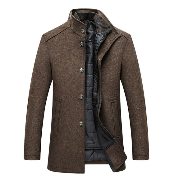 Men's Wool Blend Jacket Stand Collar Zipper Button Outwear with Removable Padded Vest Winter Warm Casual Peacoat (3XL, Brown)