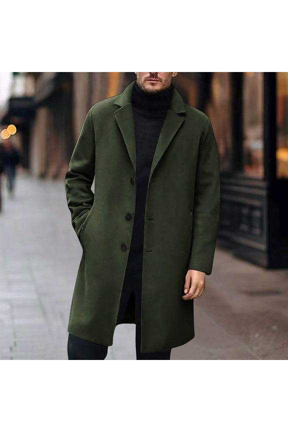 Men's Wool Blend Overcoat, Long Sleeve Lapel Collar Coat with Button Front and Pockets, Versatile for Casual and Formal Occasions, All Season Wear