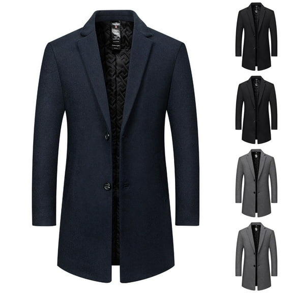 Men's Wool Blend Pea Coat Coat Notched Collar Single Breasted Overcoat Warm Winter Outwear