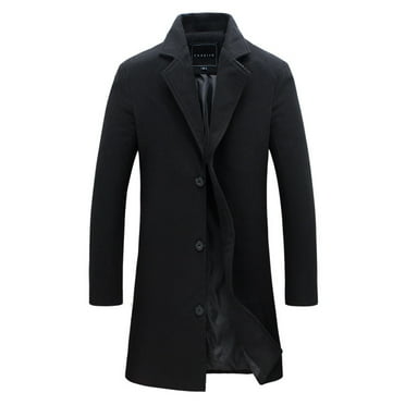 Men's Wool Blend Pea Coat Notched Collar Single Breasted Overcoat Warm Winter Trench Coat Black XXXXXL