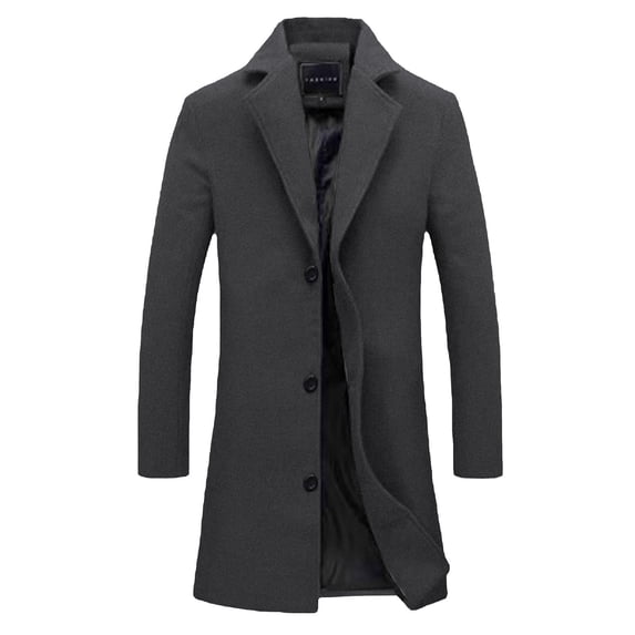 Men's Wool Blend Pea Coat Notched Collar Single Breasted Overcoat Warm Winter Trench Coat Dark Gray L