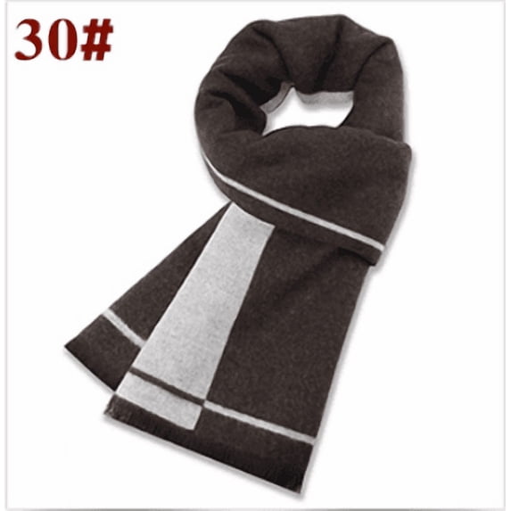 Men's Wool Blend Scarf, Warm Plaid Pattern Winter Scarf with Fringe,31x180cm,30