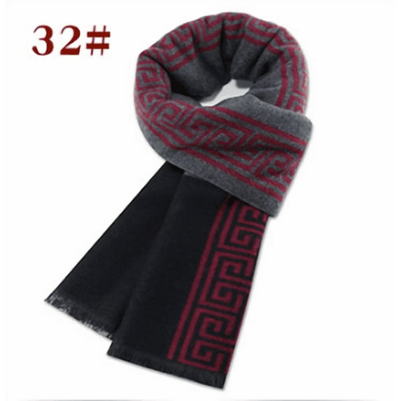 Men's Wool Blend Scarf, Warm Plaid Pattern Winter Scarf with Fringe,31x180cm,32