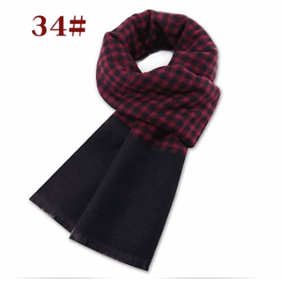 Men's Wool Blend Scarf, Warm Plaid Pattern Winter Scarf with Fringe,31x180cm,34