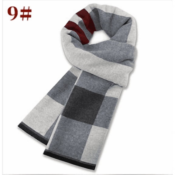 Men's Wool Blend Scarf, Warm Plaid Pattern Winter Scarf with Fringe,31x180cm,9