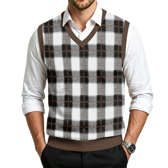 Men's Wool Blend Sweater Vest Classic V-Neck Knitwear Sleeveless Pullover Argyle Knit Lightweight Casual Fall Sweat Vest