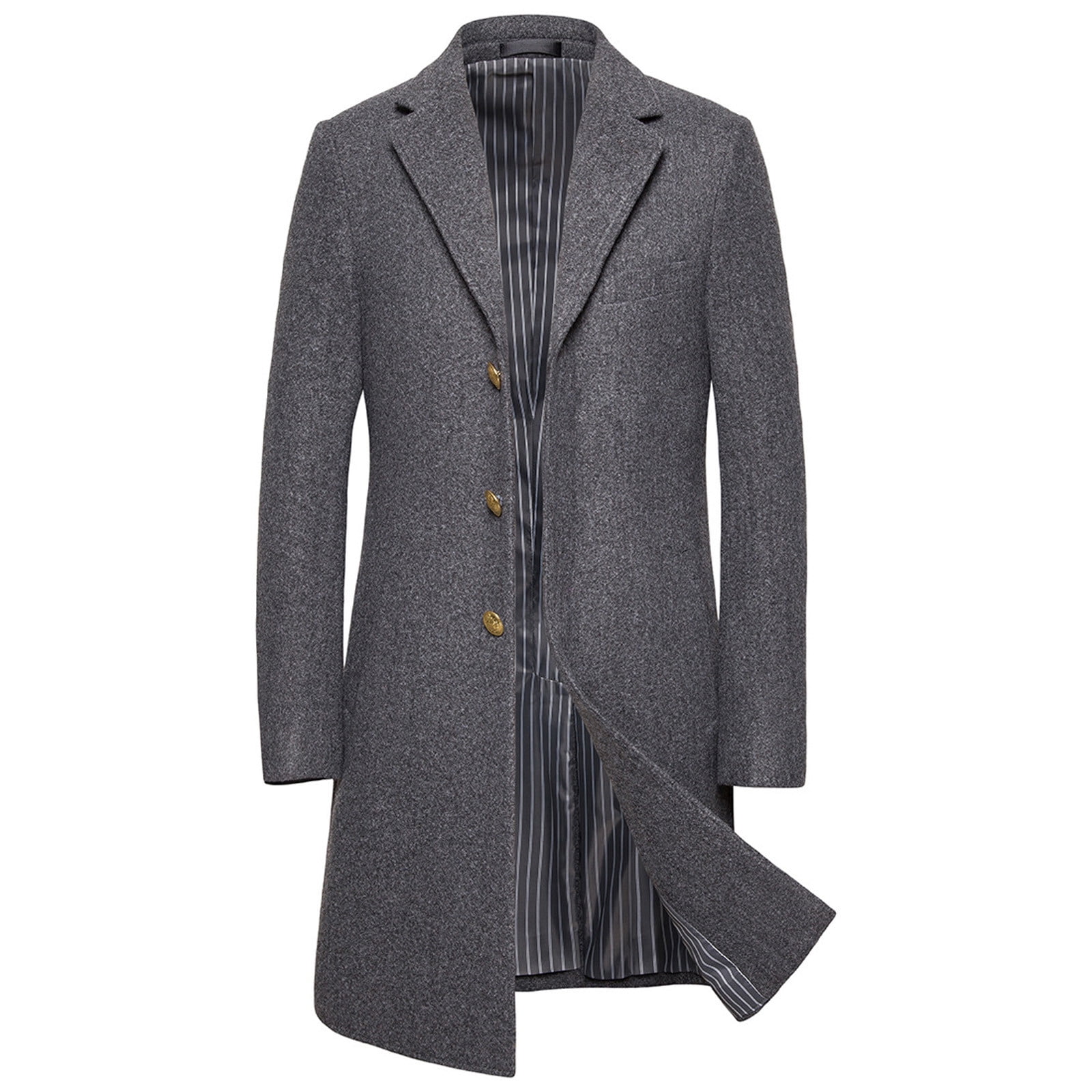 Men's Wool Blend Warm Peacoat Notch Lapel Collar Overcoat Winter Casual Business Trench Coat