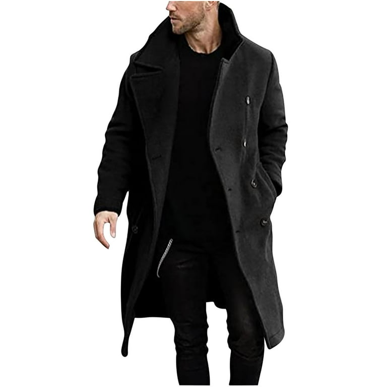 Men's Wool Blends Double-Breasted Pea Coat Fashion Stand Collar