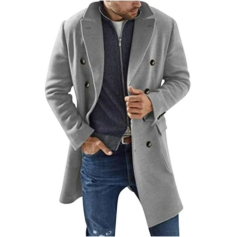 Men's Wool Blends Double-Breasted Pea Coat Vintage Notched Lapel - Main Image