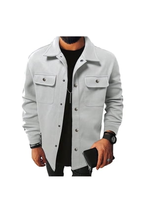 Men's Wool Jackets Casual Long Sleeve Shacket Button Down Shirt Jacket with Flat Pockets Fall Warm Work Stylish Coat