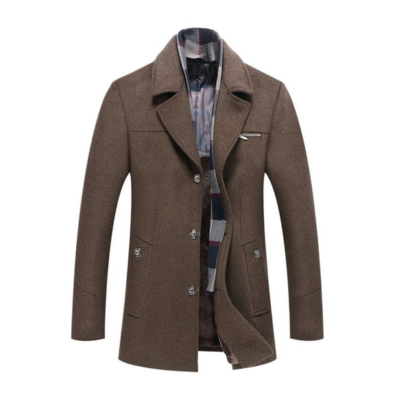 Men's Wool Jackets & Coats Single Slim Fit Wool Blend Overcoat Winter Warm Overcoat Peacoat with Pockets, Coffee, Size M