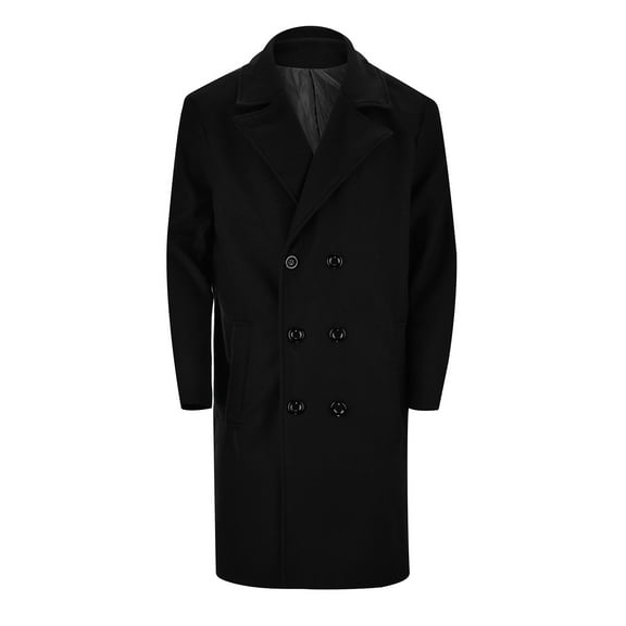 Men's Wool Jackets & Coats Slim Fit Double Long Jacket Winter Warm Overcoat Men's Fashion, Black, Size XXL