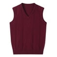 thumbnail image 1 of Men's Wool Knit Argyle Sweater Vest Ribbed V-Neck Knitwear Sleeveless Pullover Warm Cable Knitted Tank Top, 1 of 4