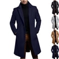 thumbnail image 1 of Men's Wool Overcoat Single Breasted Pea Coats Notch Lapel Collar Mid Length Dress Coat with Pockets for Business Casual Office Work, Navy, XXXL, 1 of 6