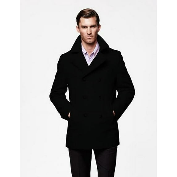 Men's Wool Peacoat Black Winter Coat Double Breasted Private Label Chicago No-Fur