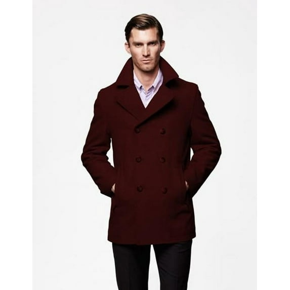 Men's Wool Peacoat Dark Burgundy Winter Coat Fashion Private Label
