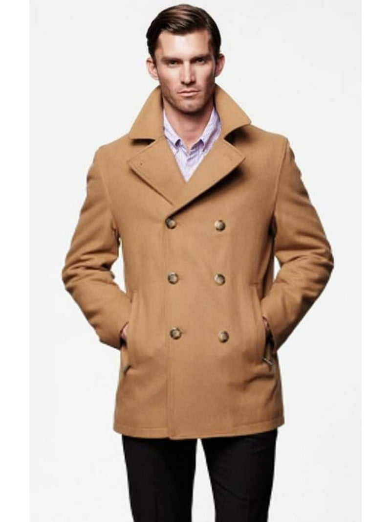 Men's Wool Peacoat Tan Designer 6 Button Jacket Private Label