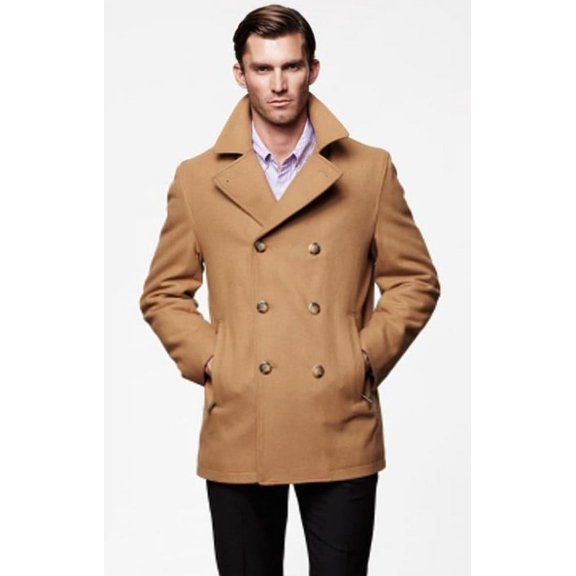 Men's Wool Peacoat Tan Designer 6 Button Jacket Private Label