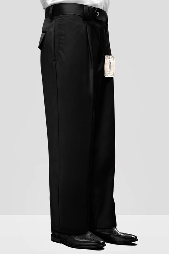 Men's Wool Pleated Wide Leg Pants Black 44
