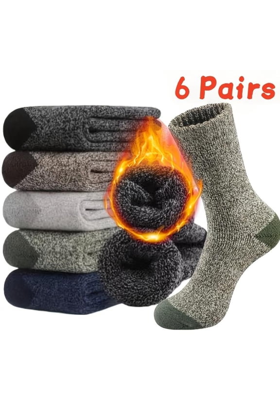 Men's Wool Socks, 6 Pairs, Extra Thick Warm Hiking Socks, Outdoor Sports Socks Suitable for Cold Weather-USA
